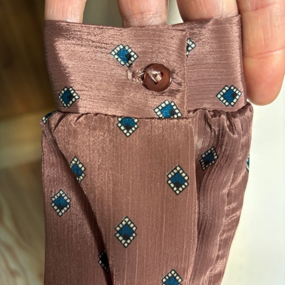 Vintage Victorian Dark Academia Top – Mauve Geometric Print Top – Long Sleeve - Picture 7 of 9